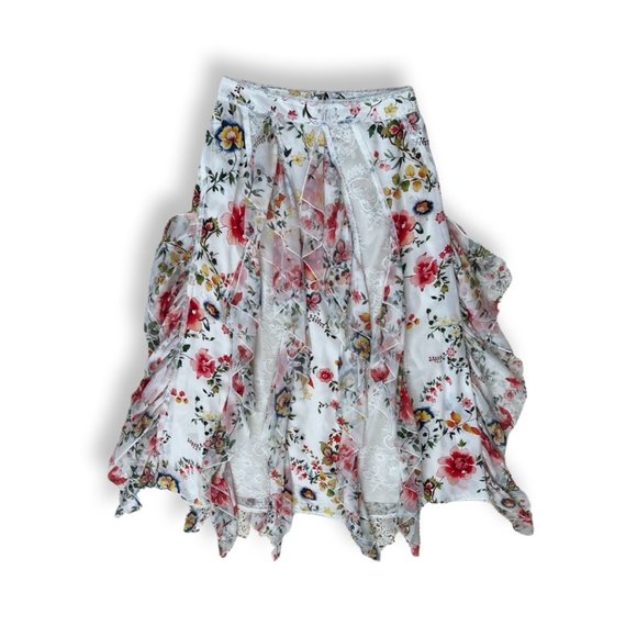 Alice + Olivia multicolor floral print ruffle midi skirt size 2